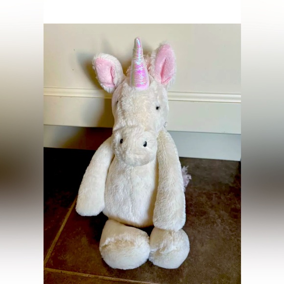 JellyCat Bashful White Unicorn 12" Plush Animal Pink Mane - Picture 1 of 2